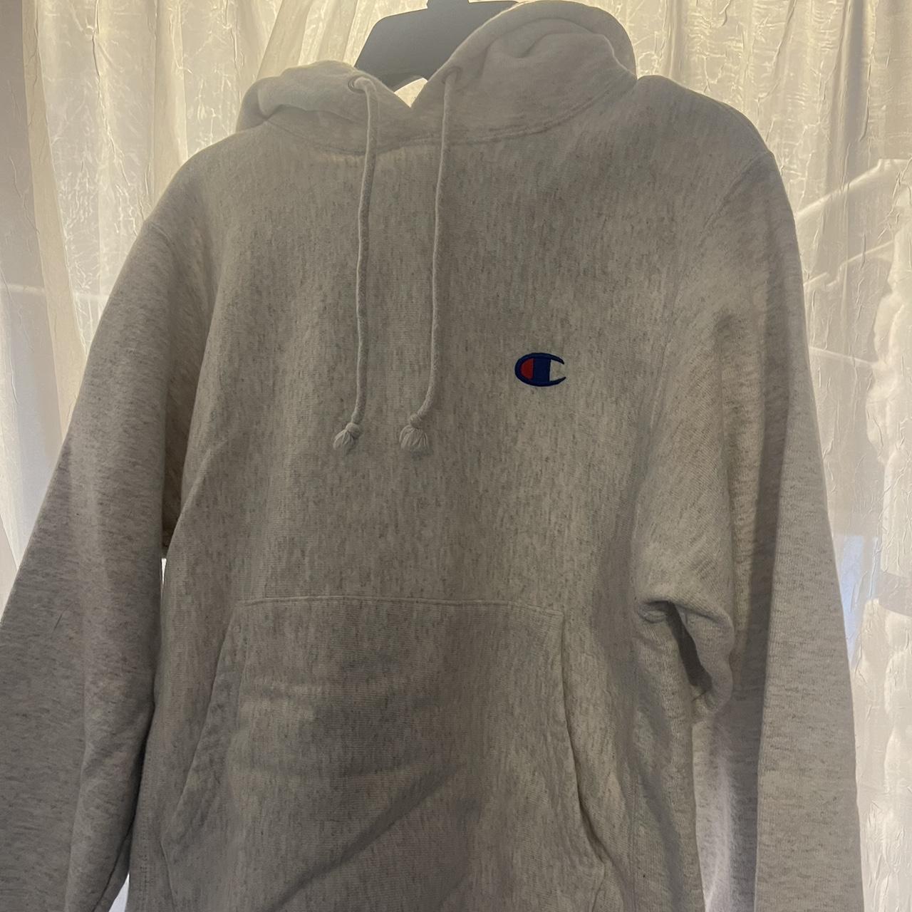 Light grey Champion hoodie - Depop