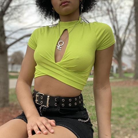 NEON ALIEN crop top rave neongreen croptops. Depop