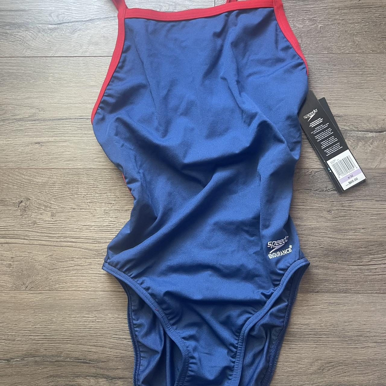 Speedo Women's Red and Navy Swimsuit-one-piece | Depop