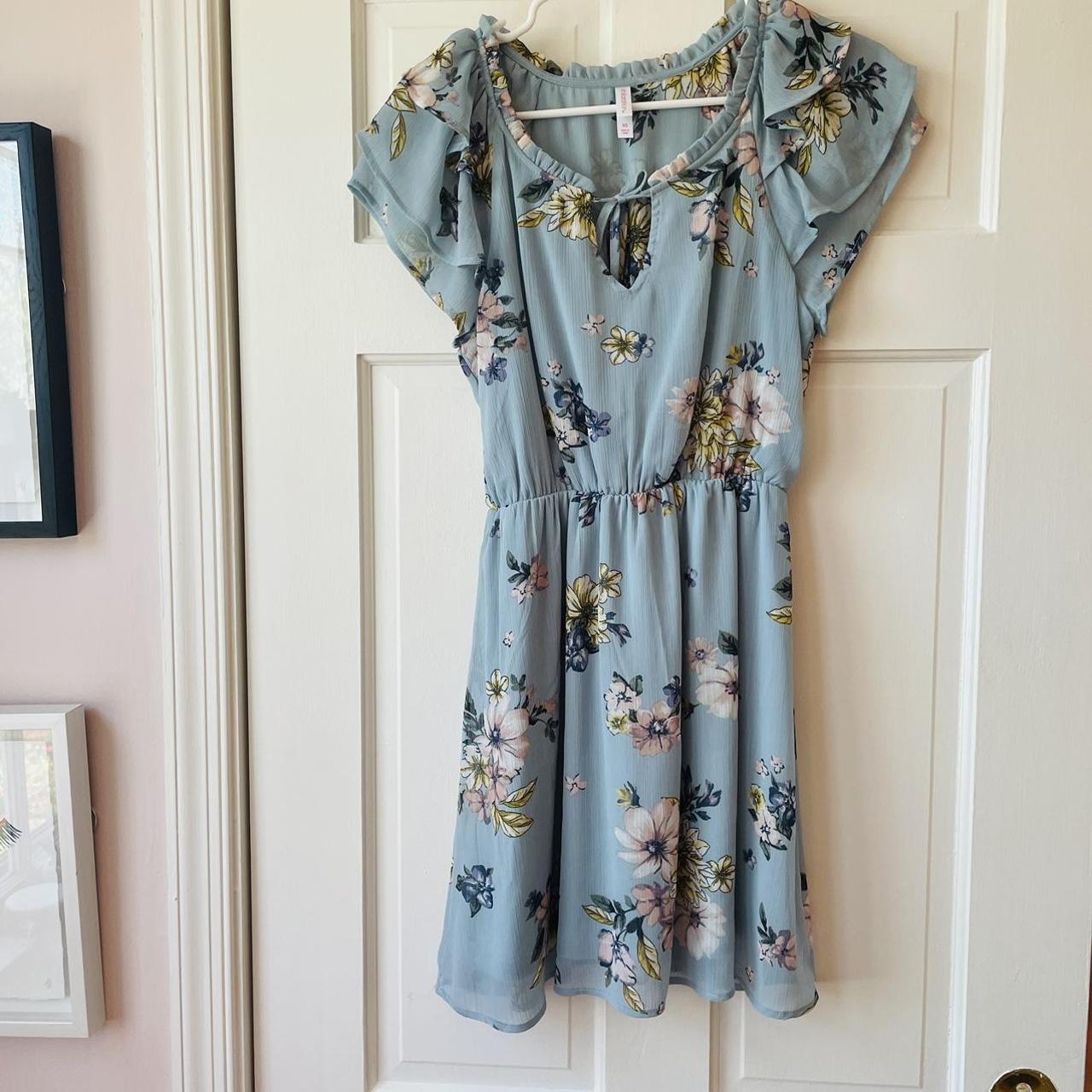 Xhilaration Light Blue Floral Dress From... - Depop