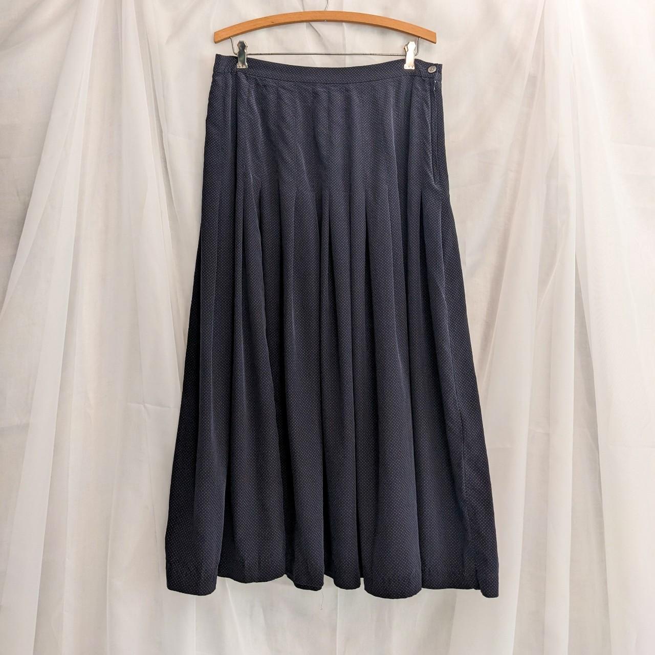 Laura Ashley vintage pleated silk skirt. Dark navy... - Depop