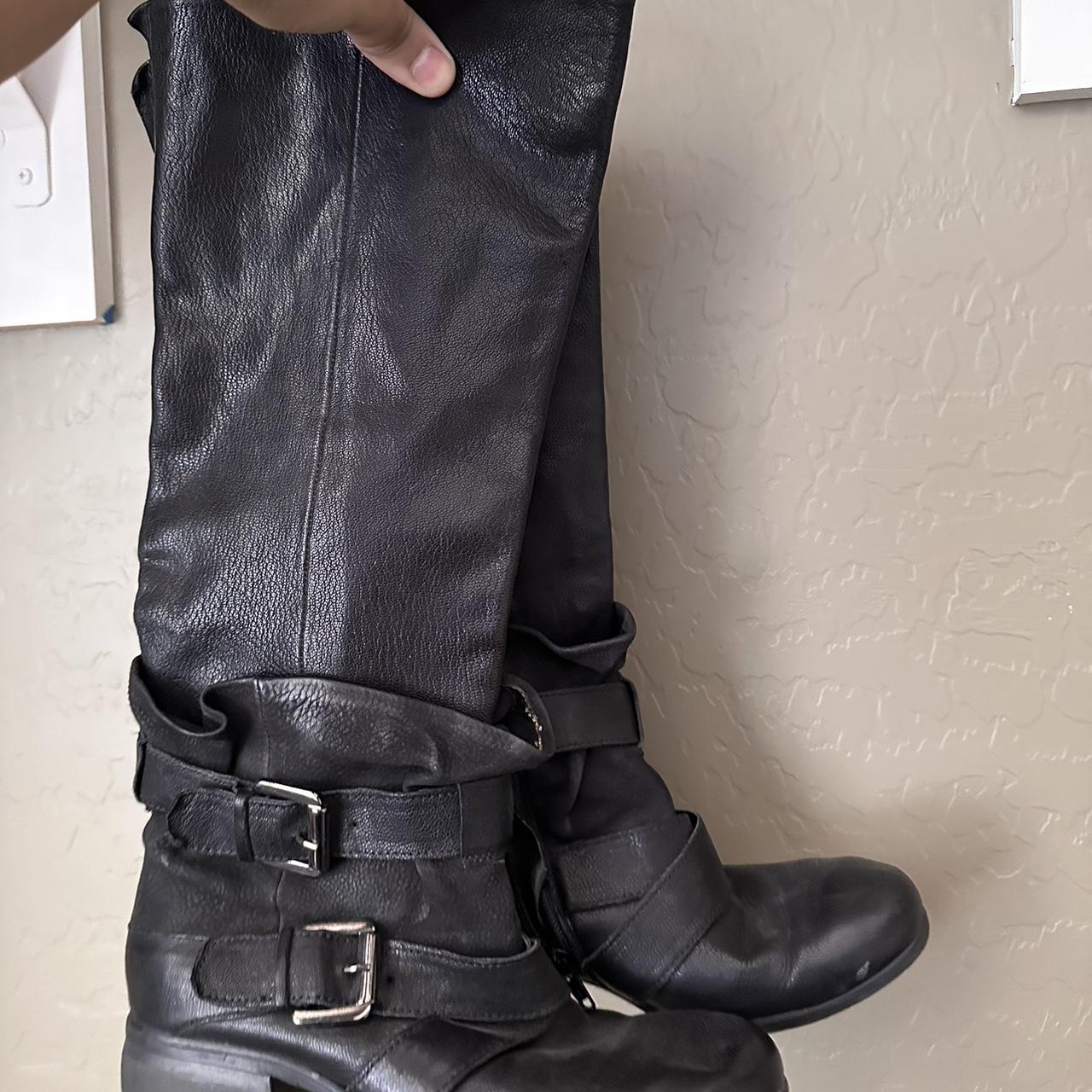 black leather double buckle boot size 6 - Depop