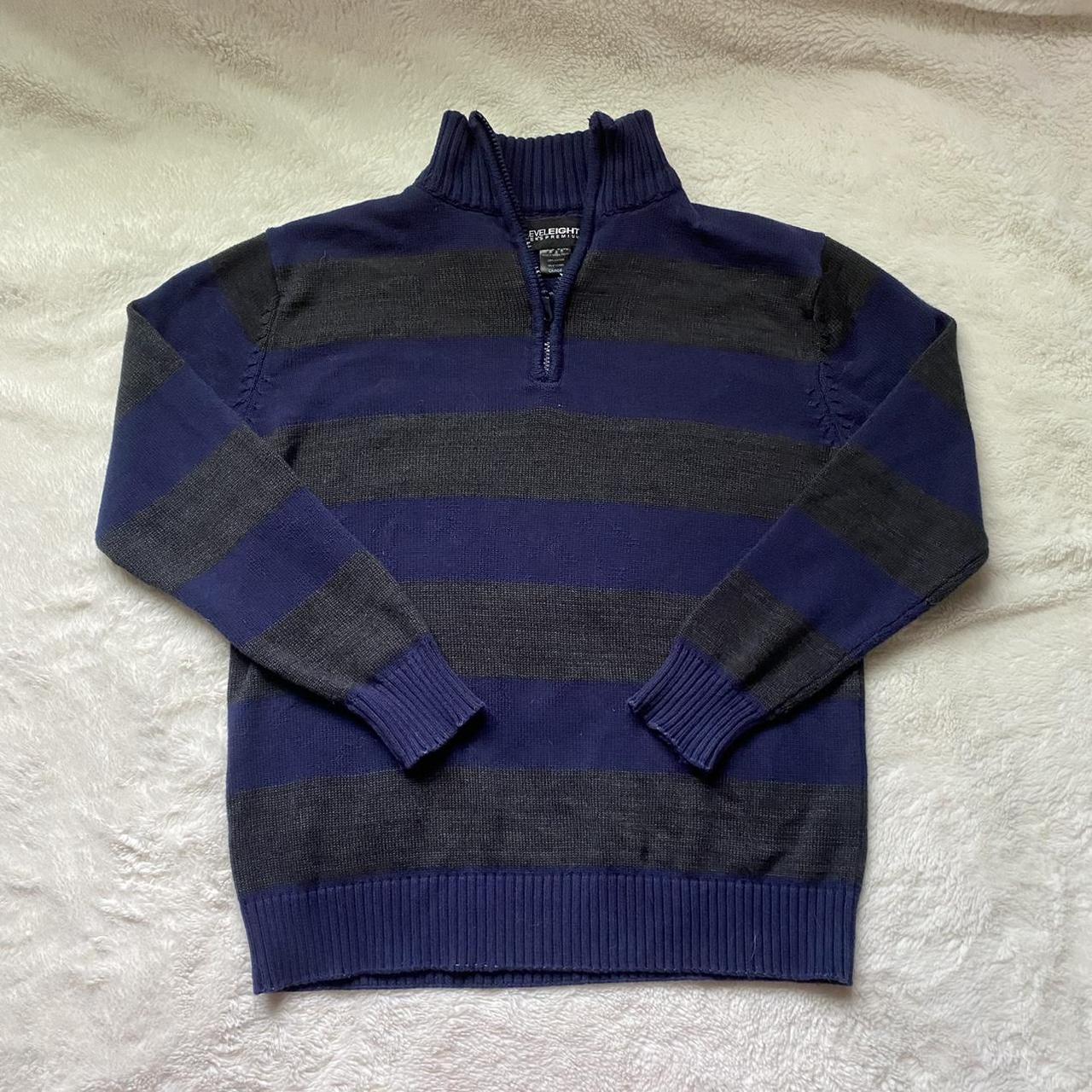 Level Eight Striped Sweater • quarter-zip sweater •... - Depop