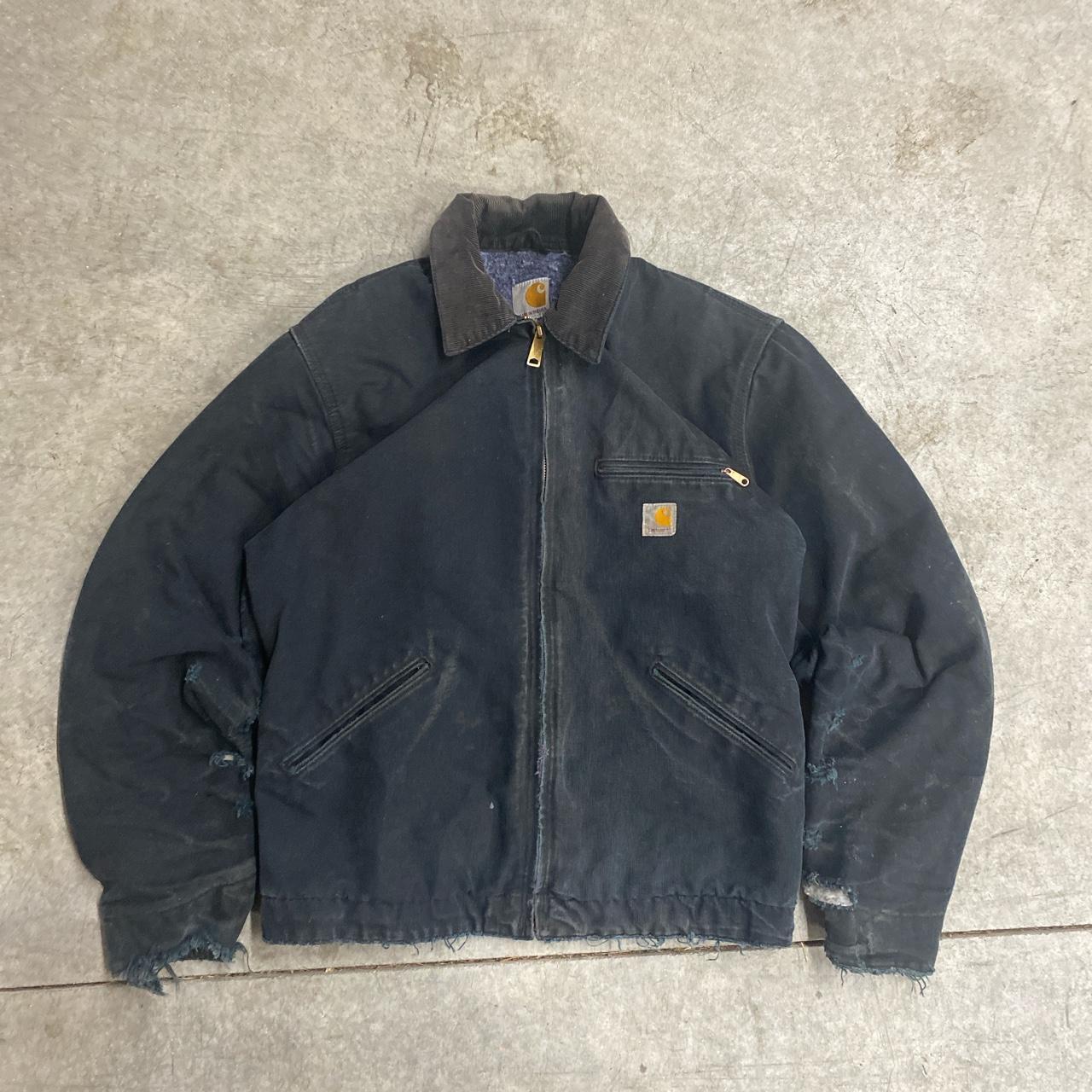 Vintage Carhartt Faded Black Detroit Jacket With... - Depop