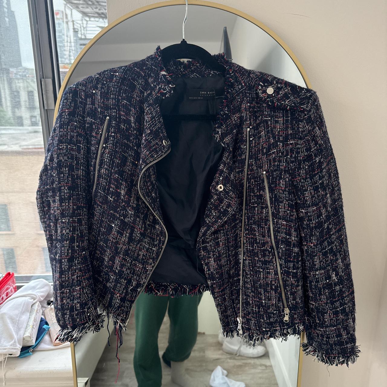 Navy blue Zara tweed jacket with gold and