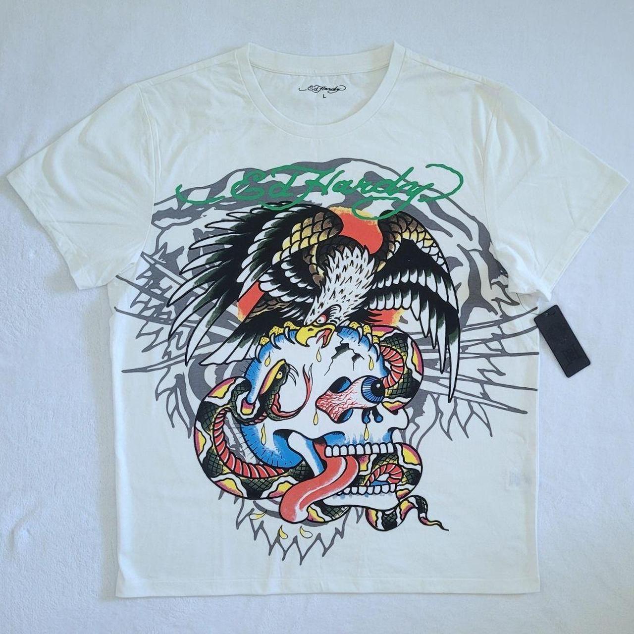 ed hardy white t shirt with tags size large vintage... - Depop