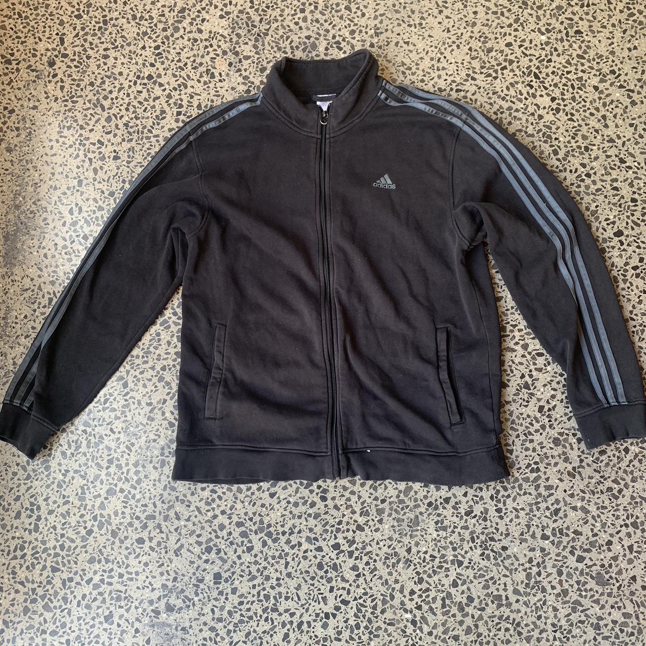 Black adidas zip up XL or baggy Small stains slide... - Depop