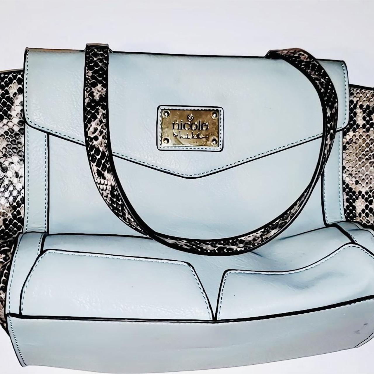 Nicole Miller Satchel Handbag Purse W/chain Ivory/Cream Faux Snakeskin |  eBay