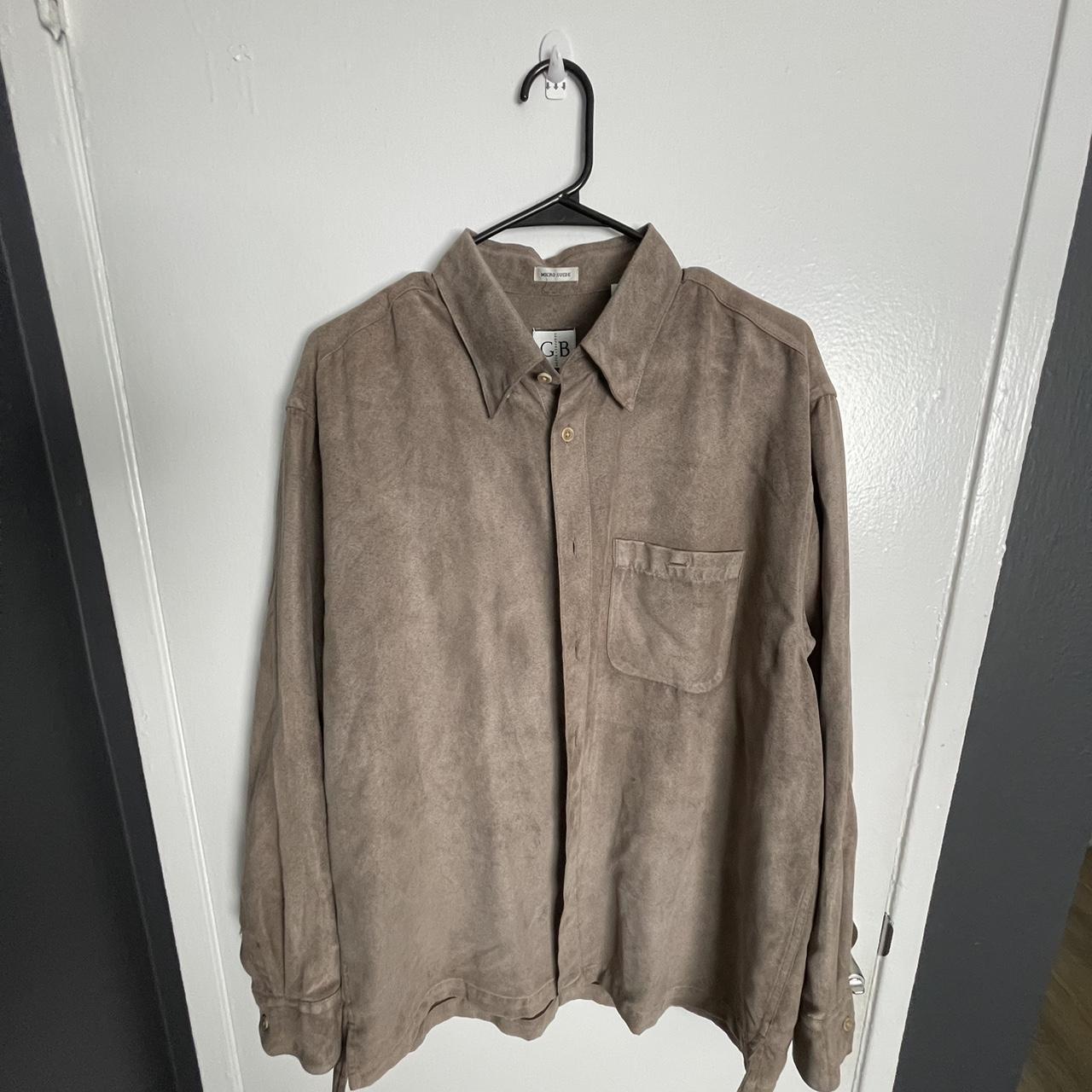 men’s large Geoffrey Beene suede button-up shirt... - Depop