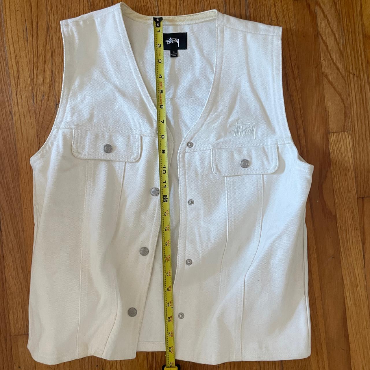 white denim silver button up stussy vest ❗❗ size | Depop