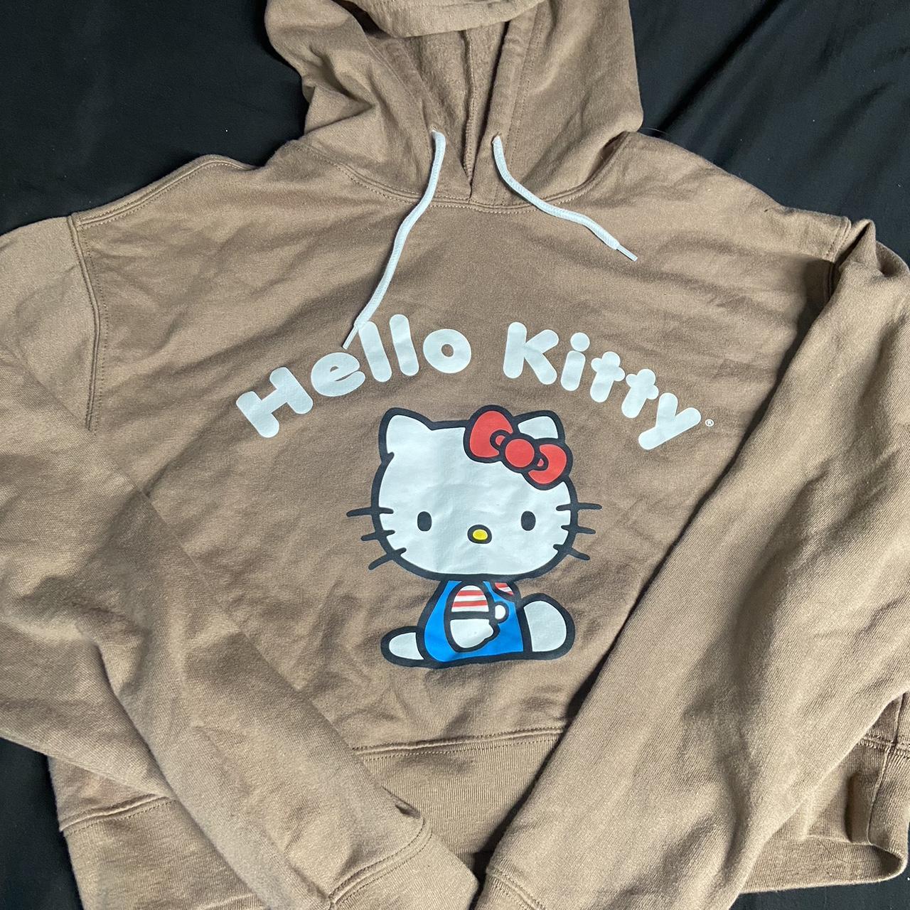 Cropped Brown Hello Kitty Hoodie. #Brown... - Depop