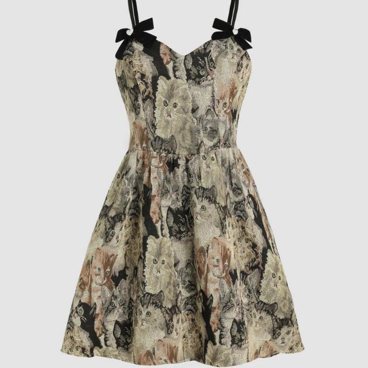 Cider Women's Cream and Brown Dress Depop