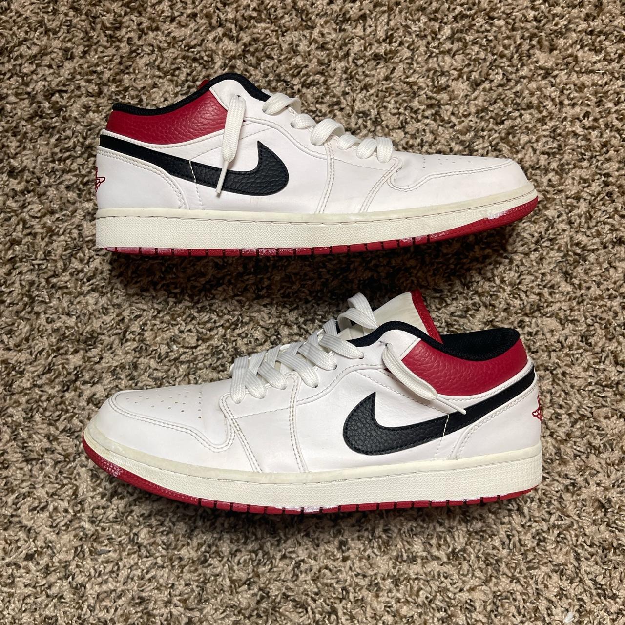 low top jordans red and white