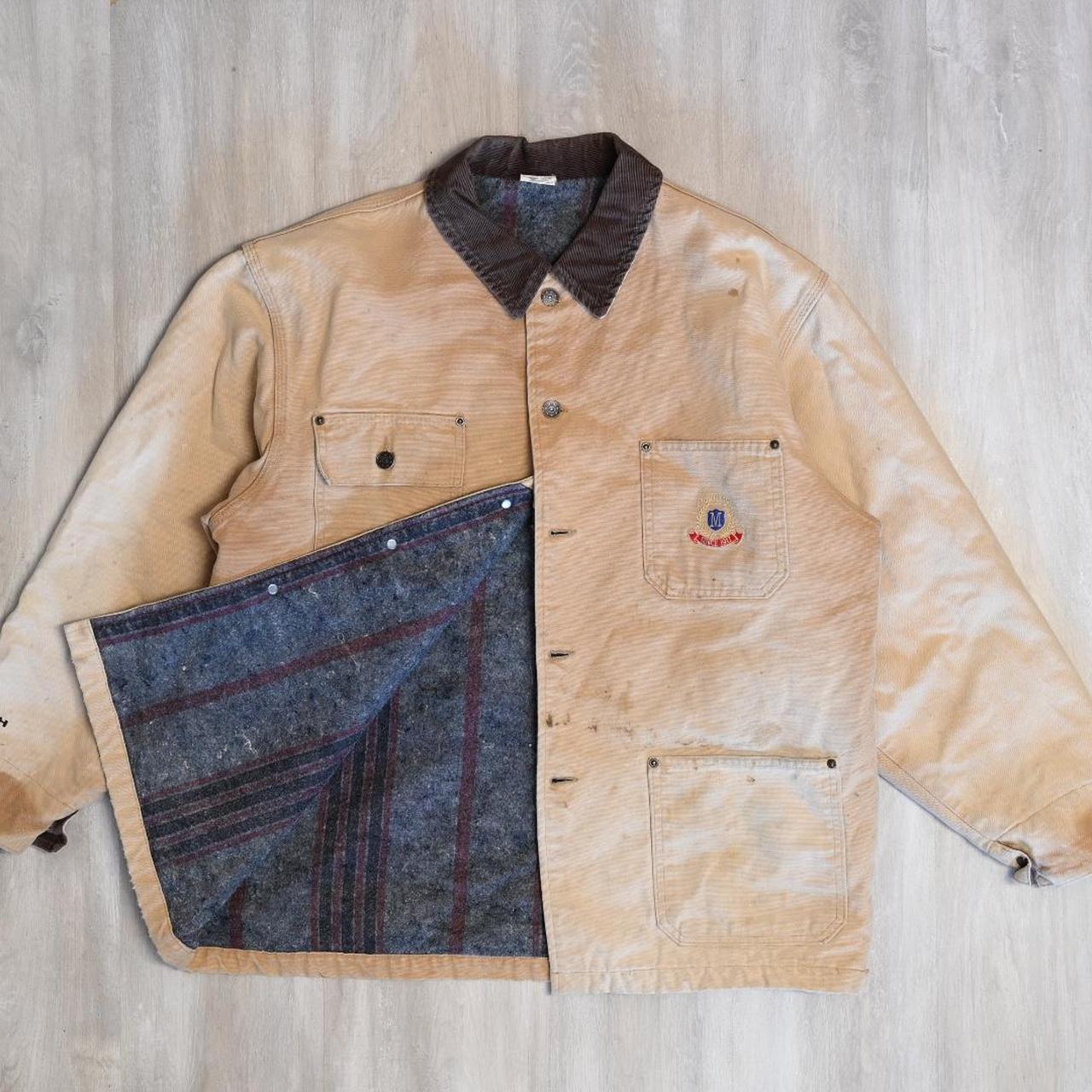 Blanket lined work coat faded carhartt workwear Depop