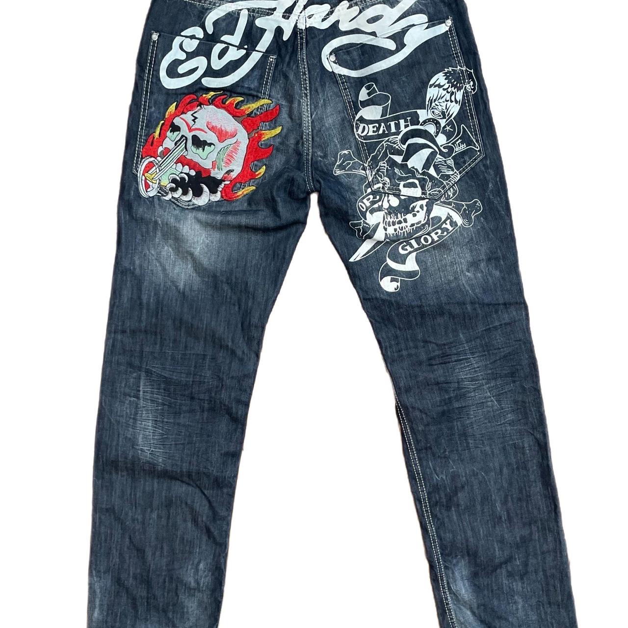 Ed Hardy Y2K Spellout Vintage Skull Tattoo Jeans,... - Depop