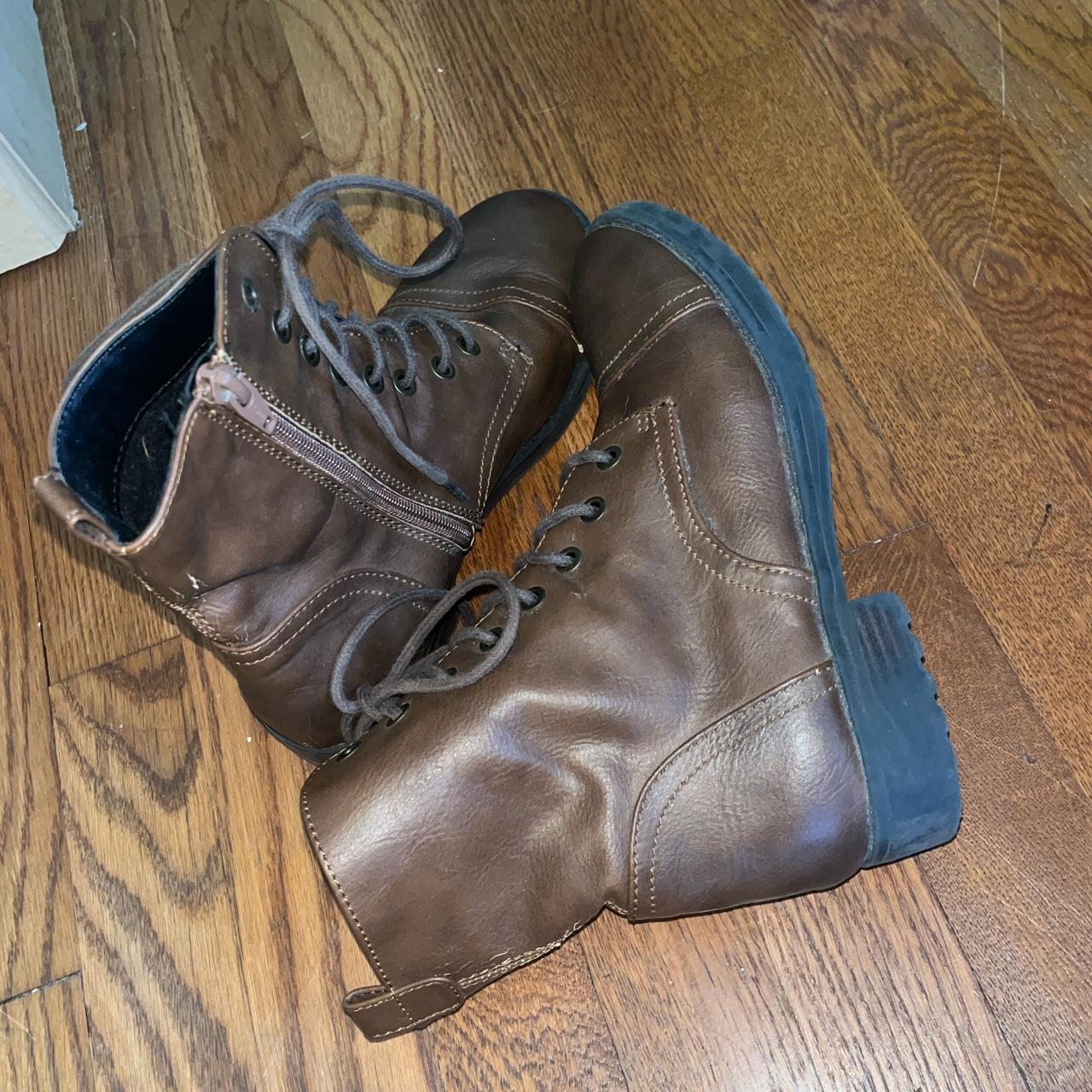 brown leather combat boots
