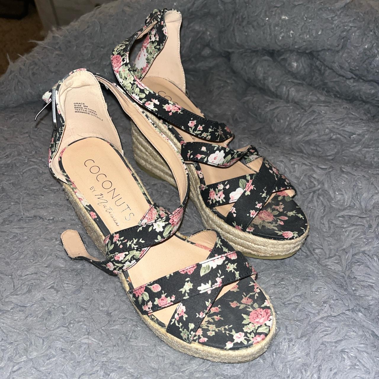 Black deals floral wedges