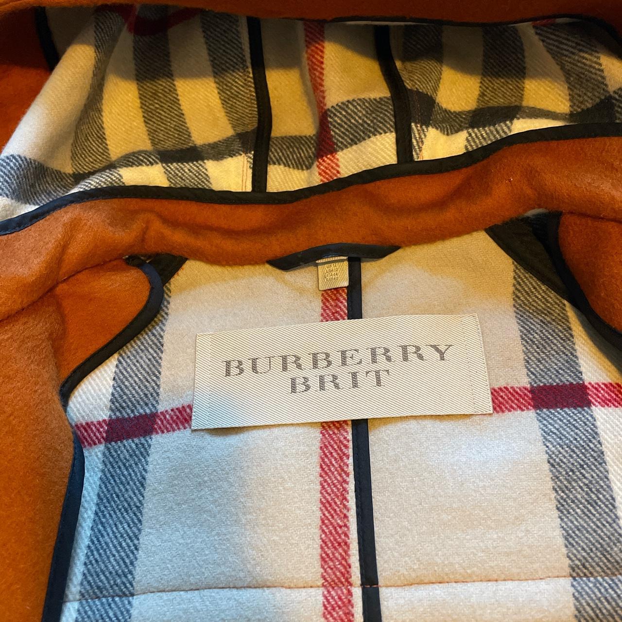 Burberry Women's Orange and Brown Coat | Depop