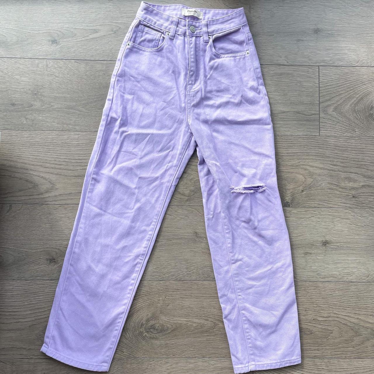 Pomelo Single Ripped High Waist Denim Purple Pants... Depop