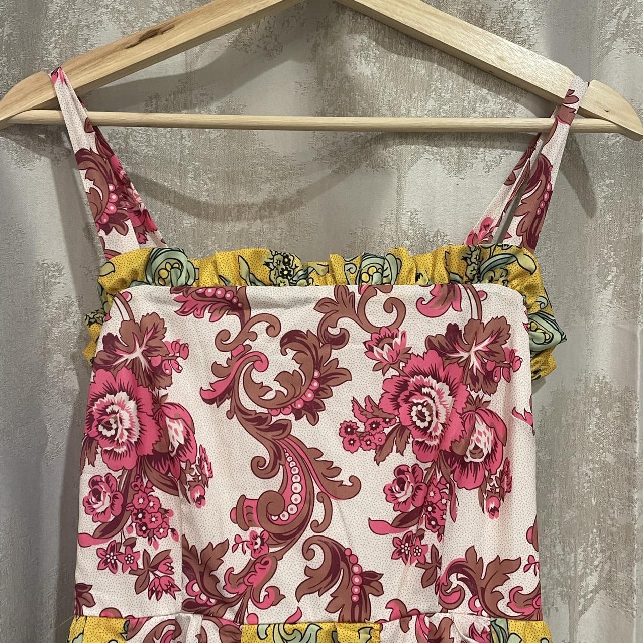 Floral spliced print strapless maxi dress size 10-12... - Depop