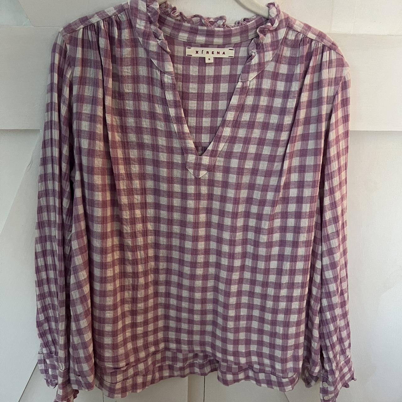 Xirena purple and white check blouse Small... - Depop