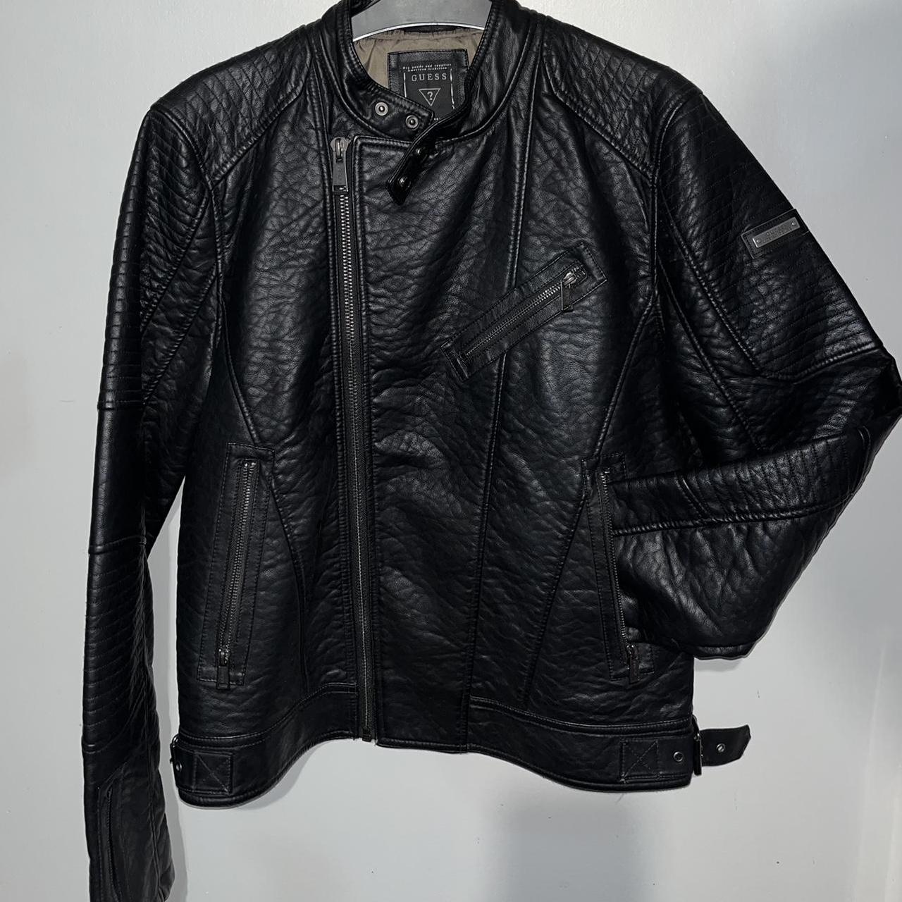 Mens guess leather on sale jacket