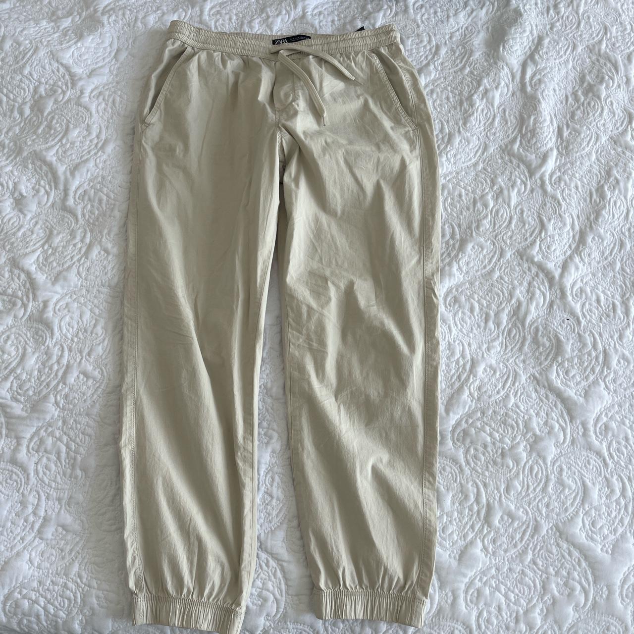 Zara khaki cream joggers Size M Barely worn one Depop