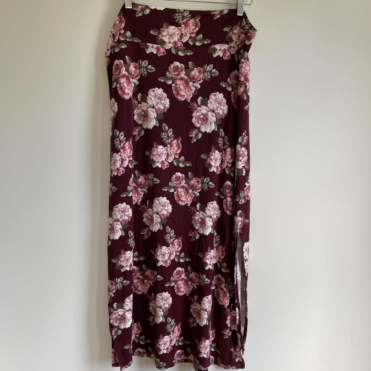 Rue21 XL Burgundy Floral Maxi Skirt with Double Side