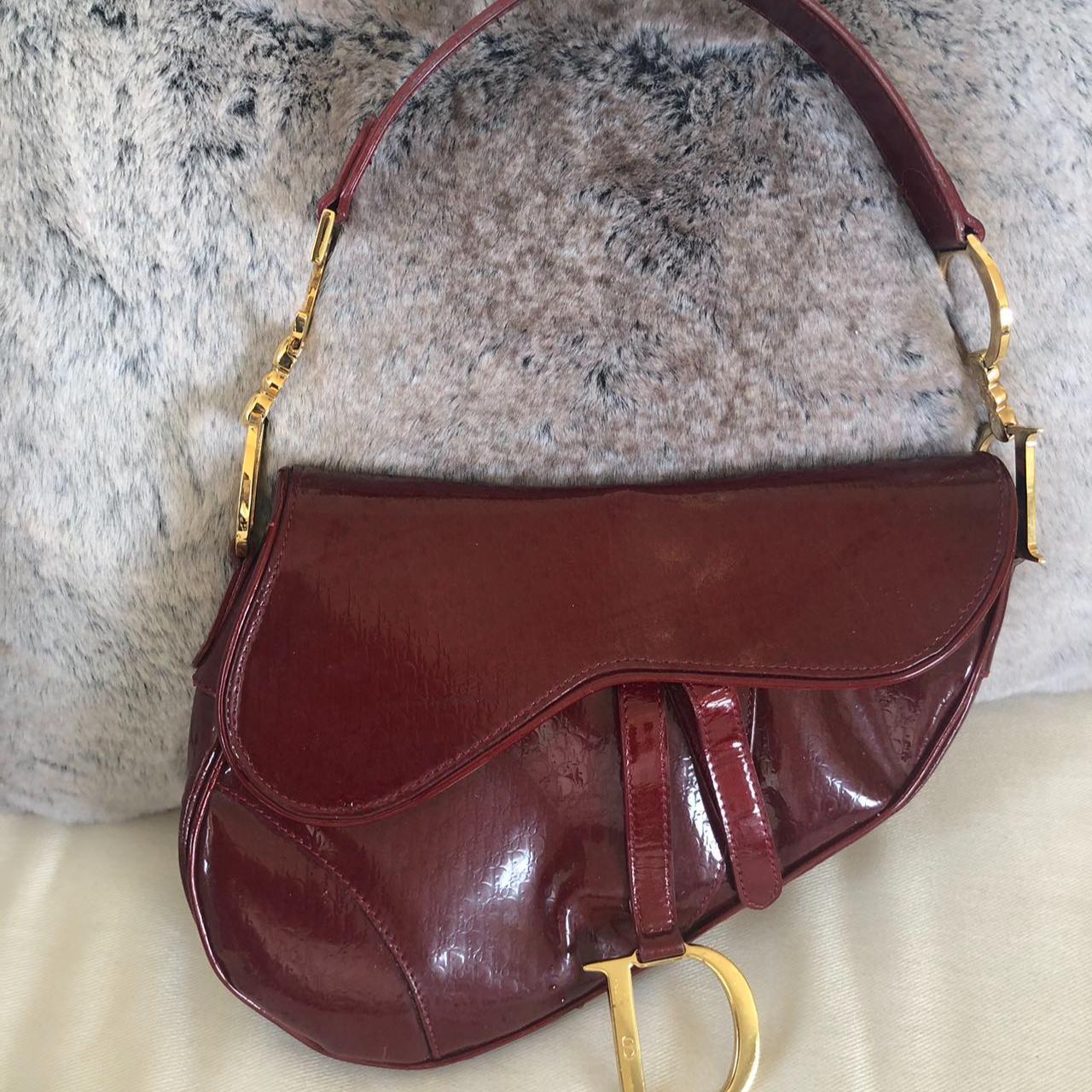 Vintage Dior saddle bag! Patent red leather with... - Depop