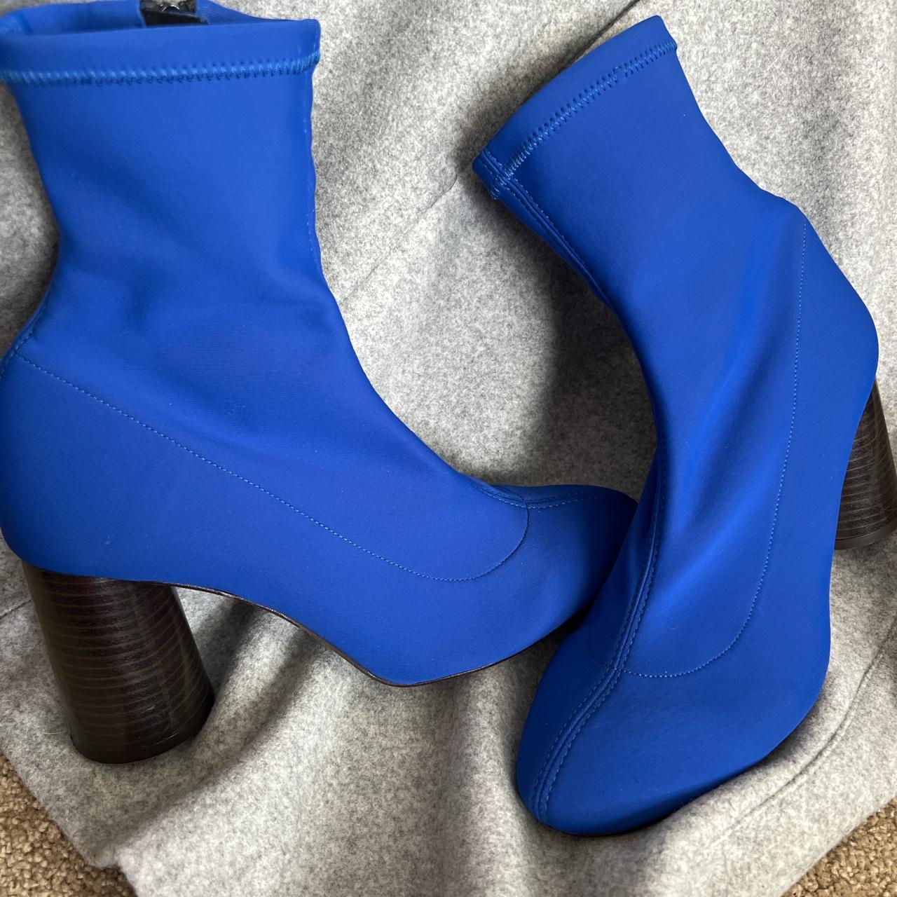 Topshop vibrant blue sock boots. Rounded heel,... - Depop