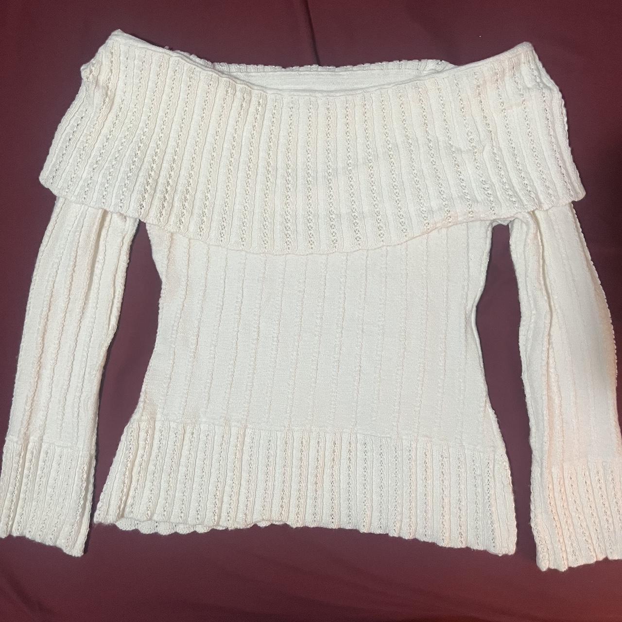 small white off shoulder knit sweater Depop