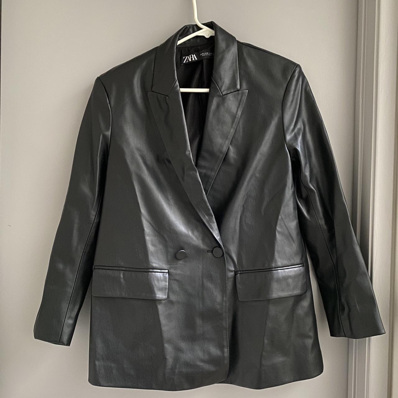 Zara Faux Leather Over-sized Blazer size: xs color:... - Depop