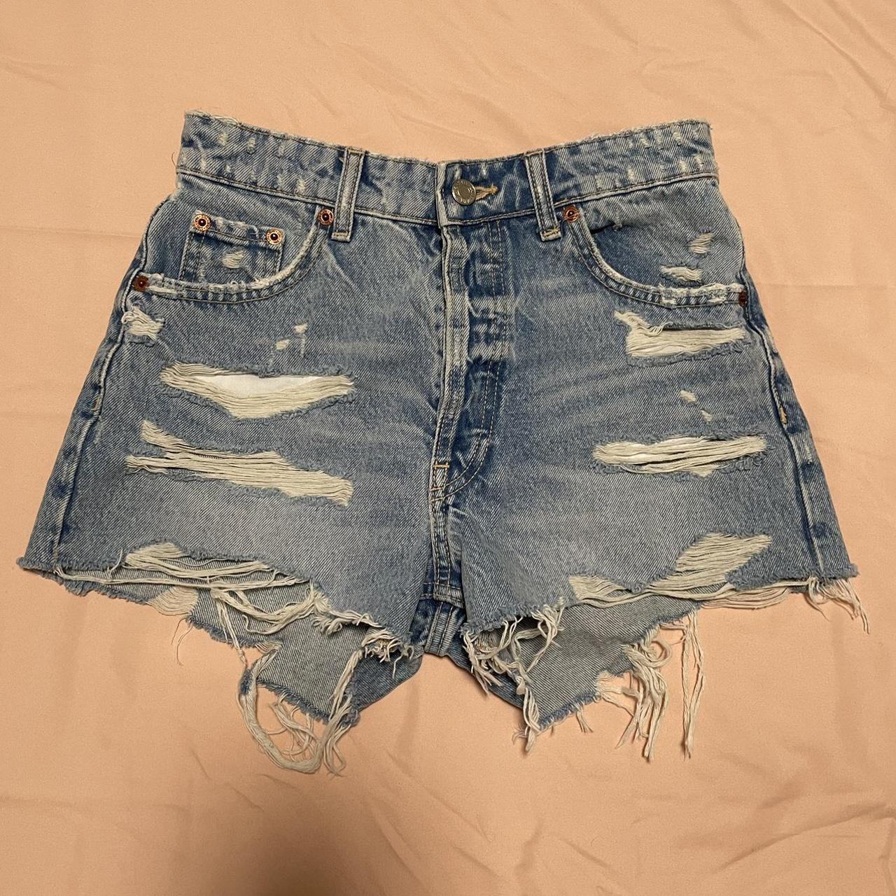 Zara High Rise Denim Shorts High rise five pocket... Depop
