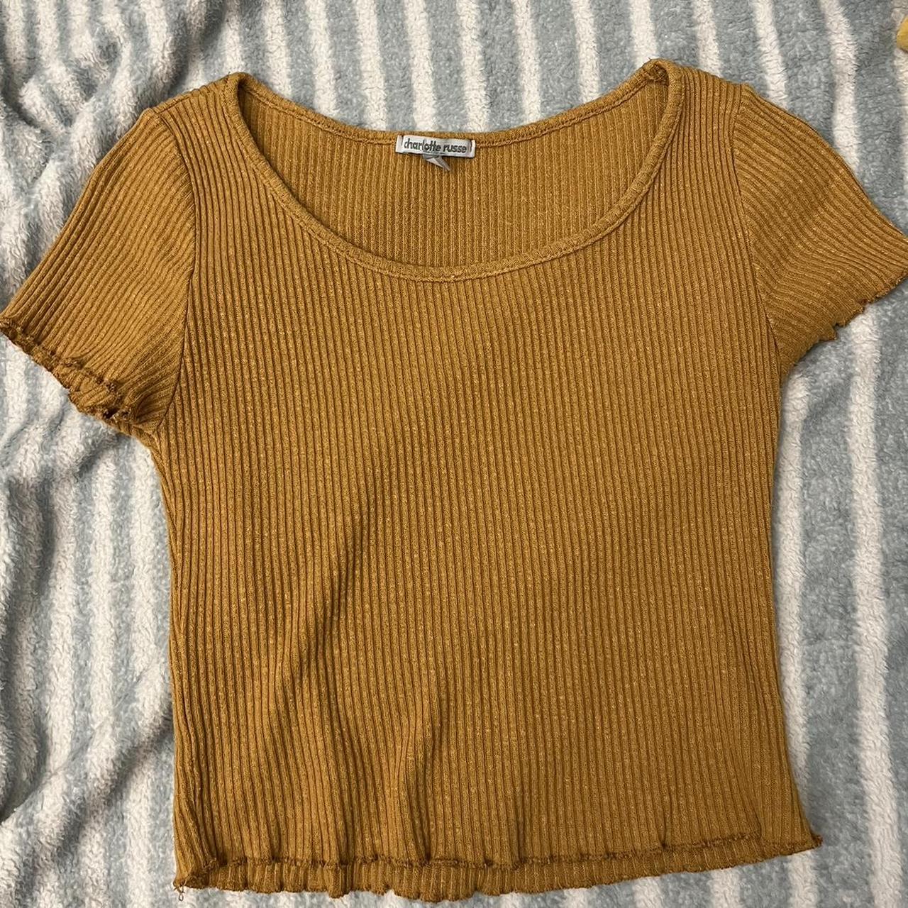 Charlotte Russe mustard yellow striped shirt size... - Depop