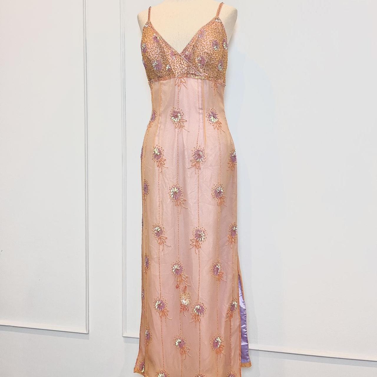 Vintage floral y2k beaded dress in light peach