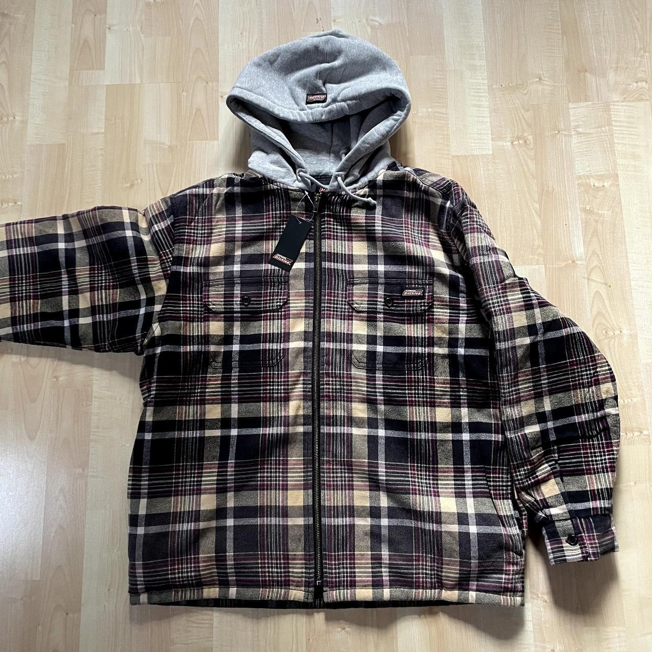 supreme x dickies plaid hooded zip up shirt with... - Depop