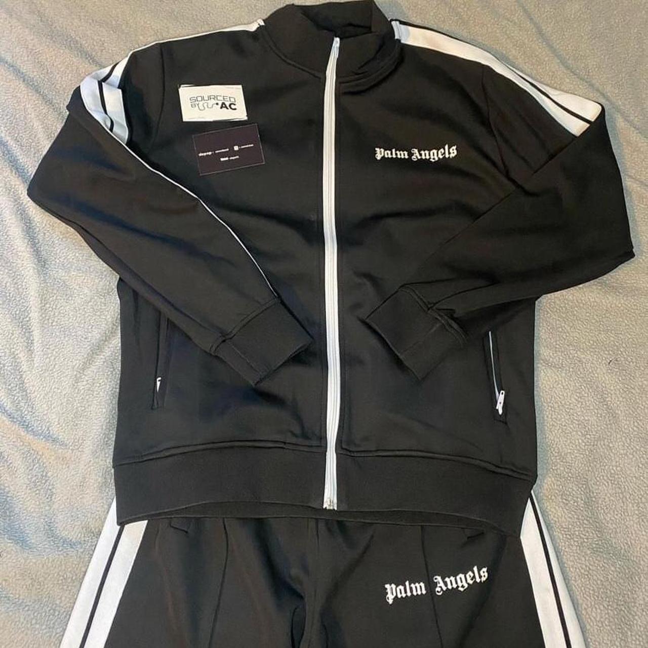 Palm Angels tracksuit in black with white stripe -... - Depop