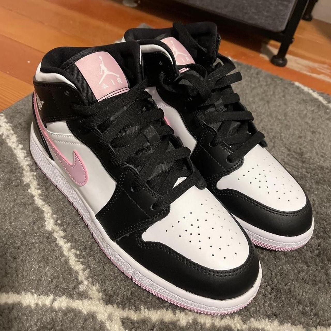 Pretty pink and black Nike Air Jordan 1’s. Size 6Y,... - Depop