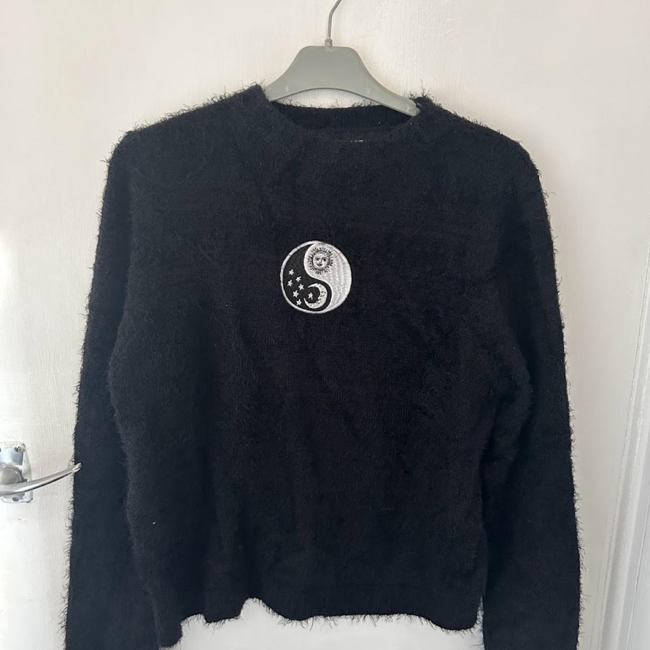 Disturbia fluffy yinyang jumper in black, size... Depop