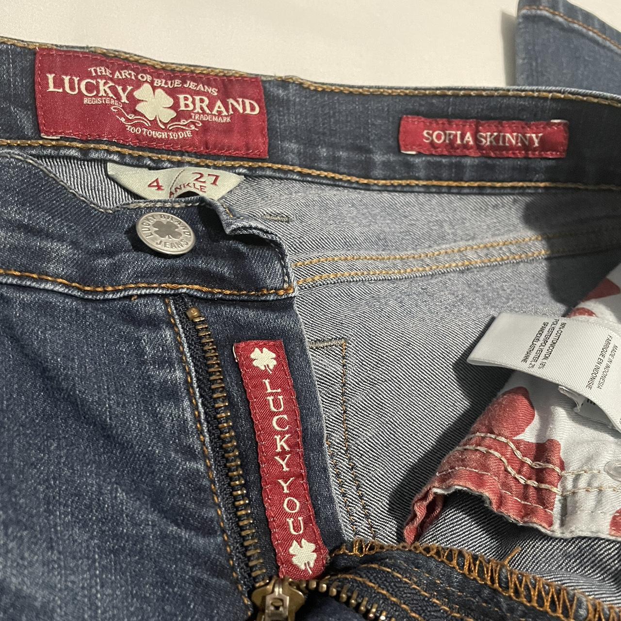 Lucky brand grunge used jeans Lucky you on zipper - Depop