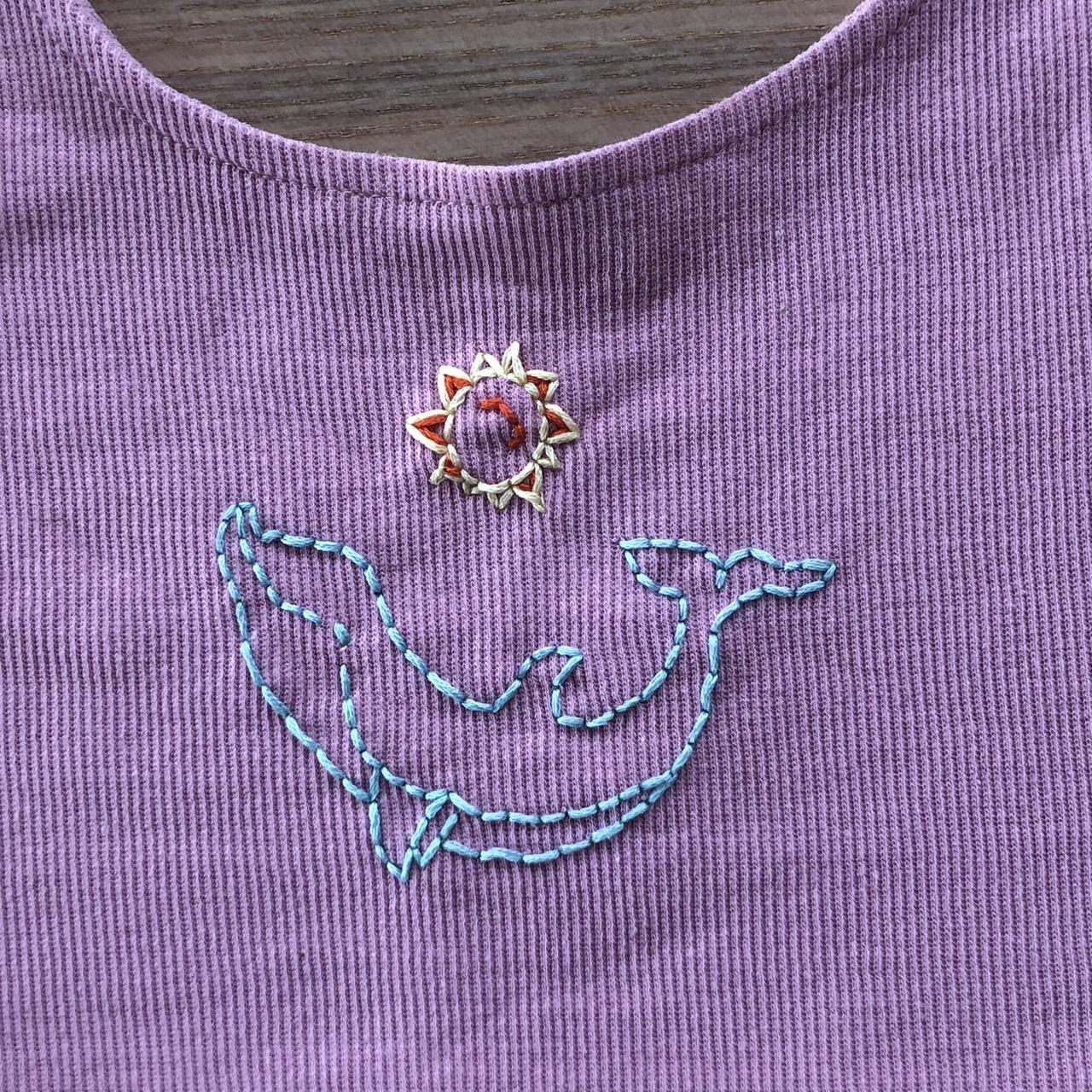 Pink Sportsgirl crop top🐬🎀 Hand Embroidered Dolphin... Depop