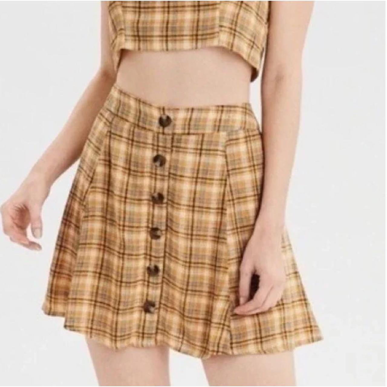 American Eagle XS Yellow Plaid Button High Rise Mini