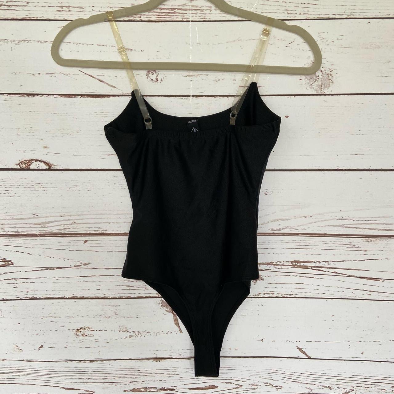 Windsor S Black Satin Clear Strap Scoop Neck Fitted - Depop