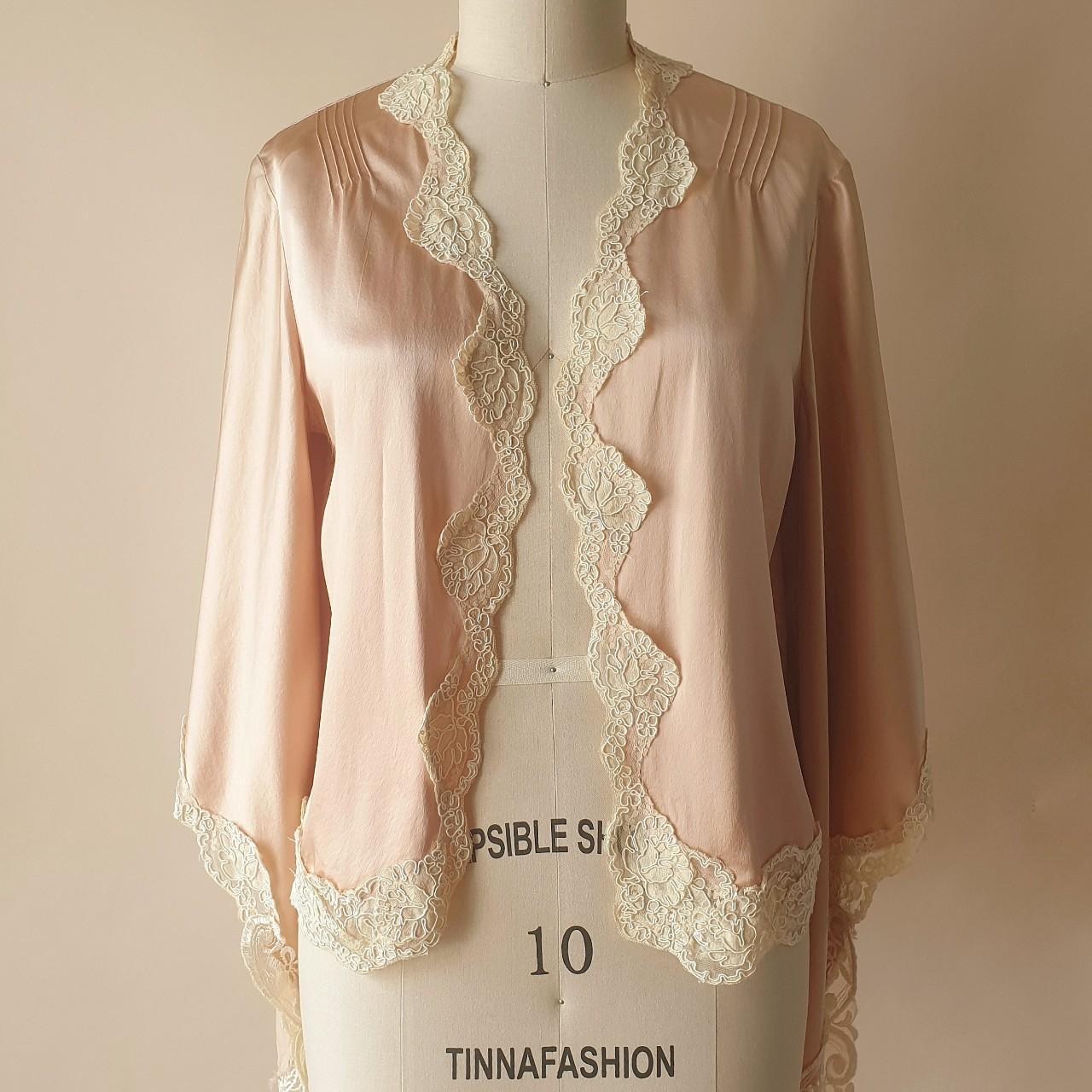 Stunning peach silk boho fairy kimono style jacket... - Depop