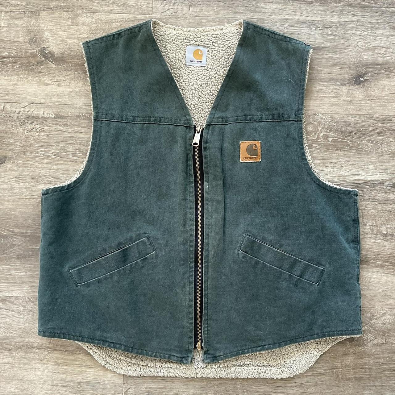 Carhartt Men's Green and Tan Gilet | Depop