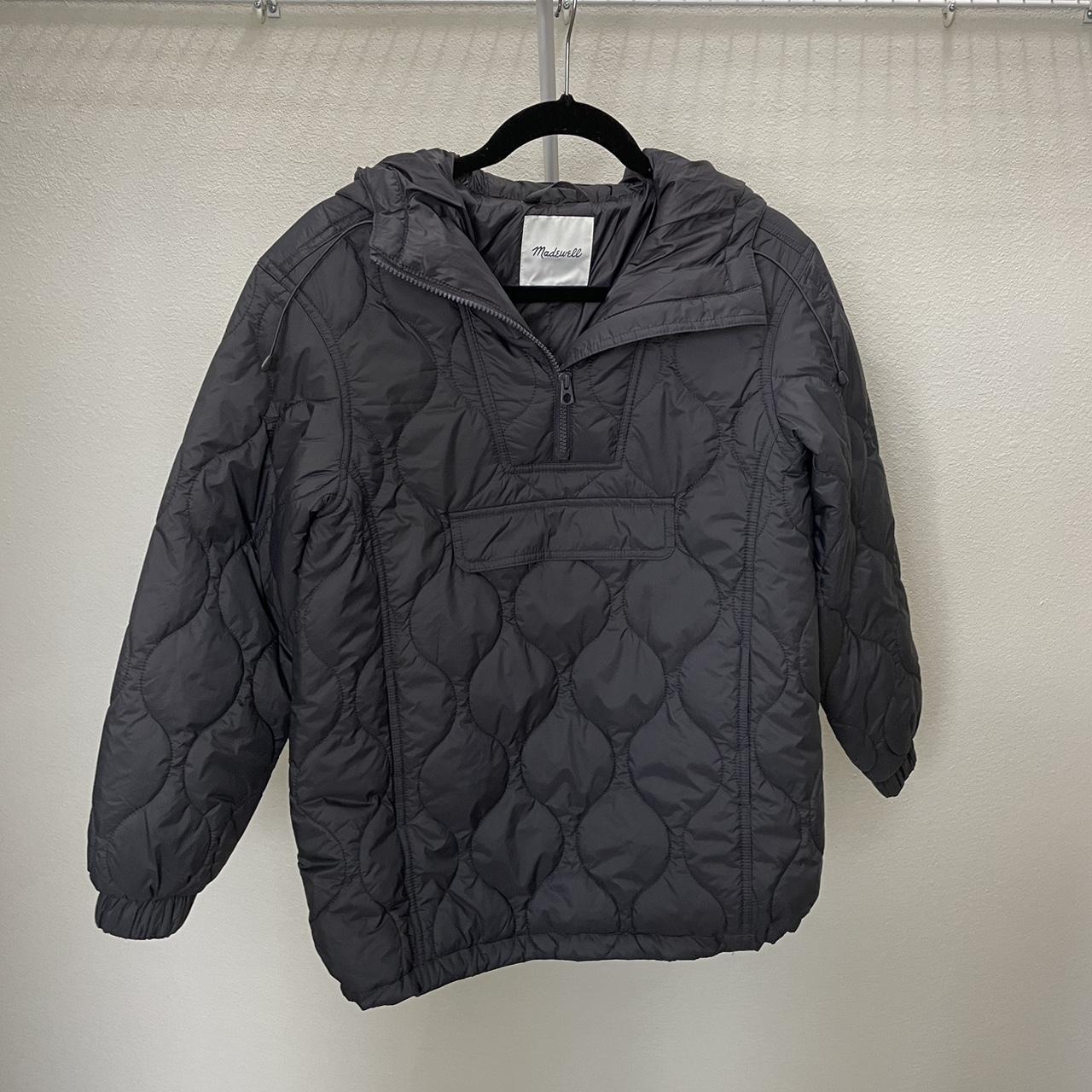 madewell quilted puffer anorak hoodie quarter zip... - Depop