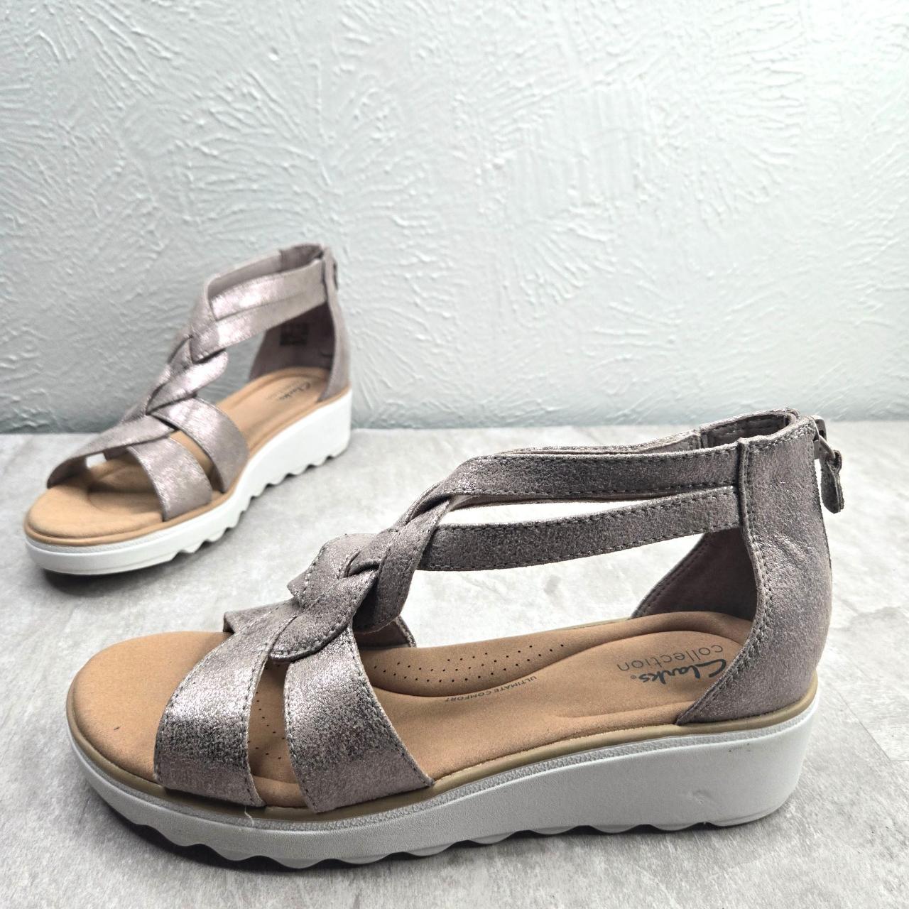 Strappy Woven Wedge Sandals Size 10 Silver Metallic. Depop