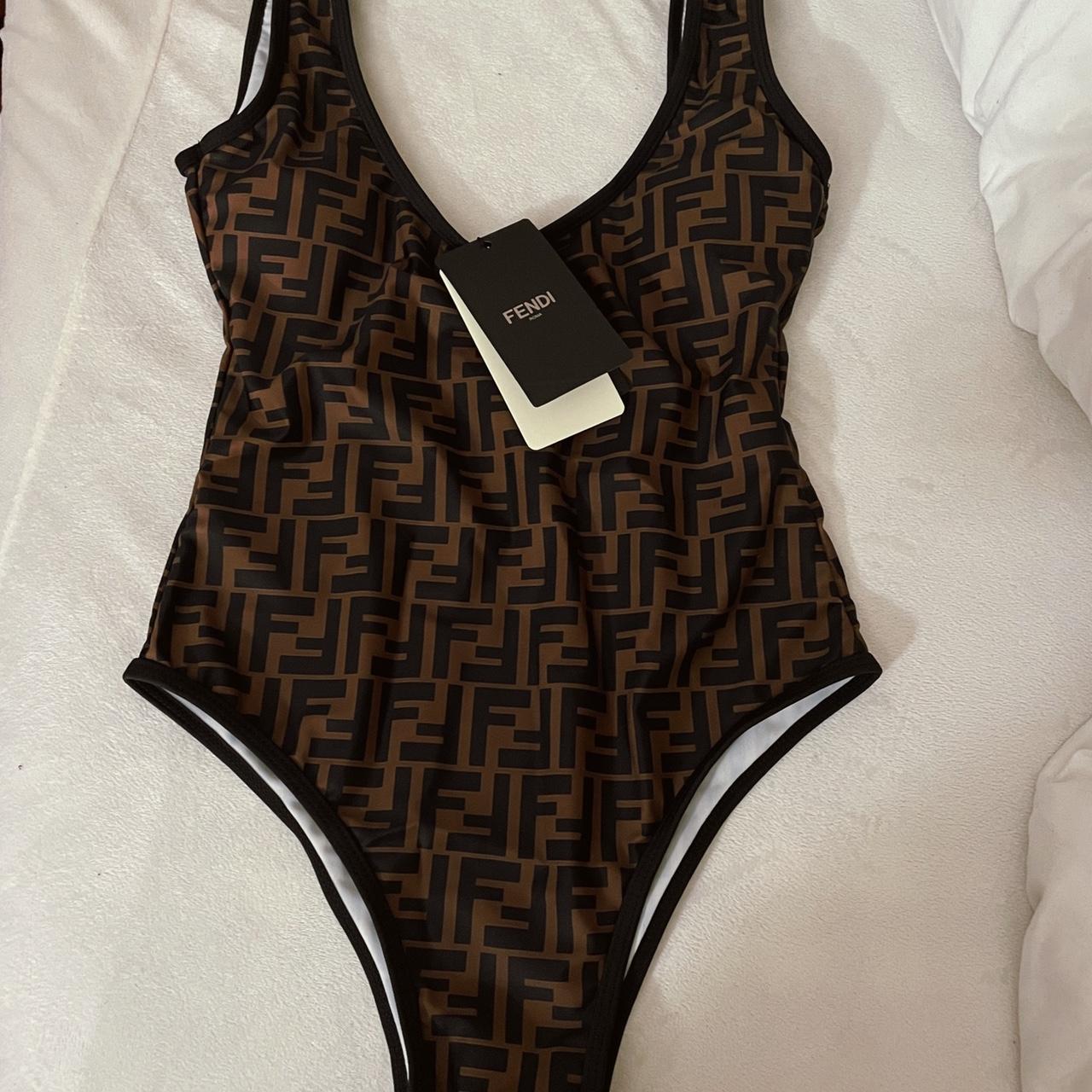 Fendi Women's Brown and Black Swimsuit-one-piece | Depop