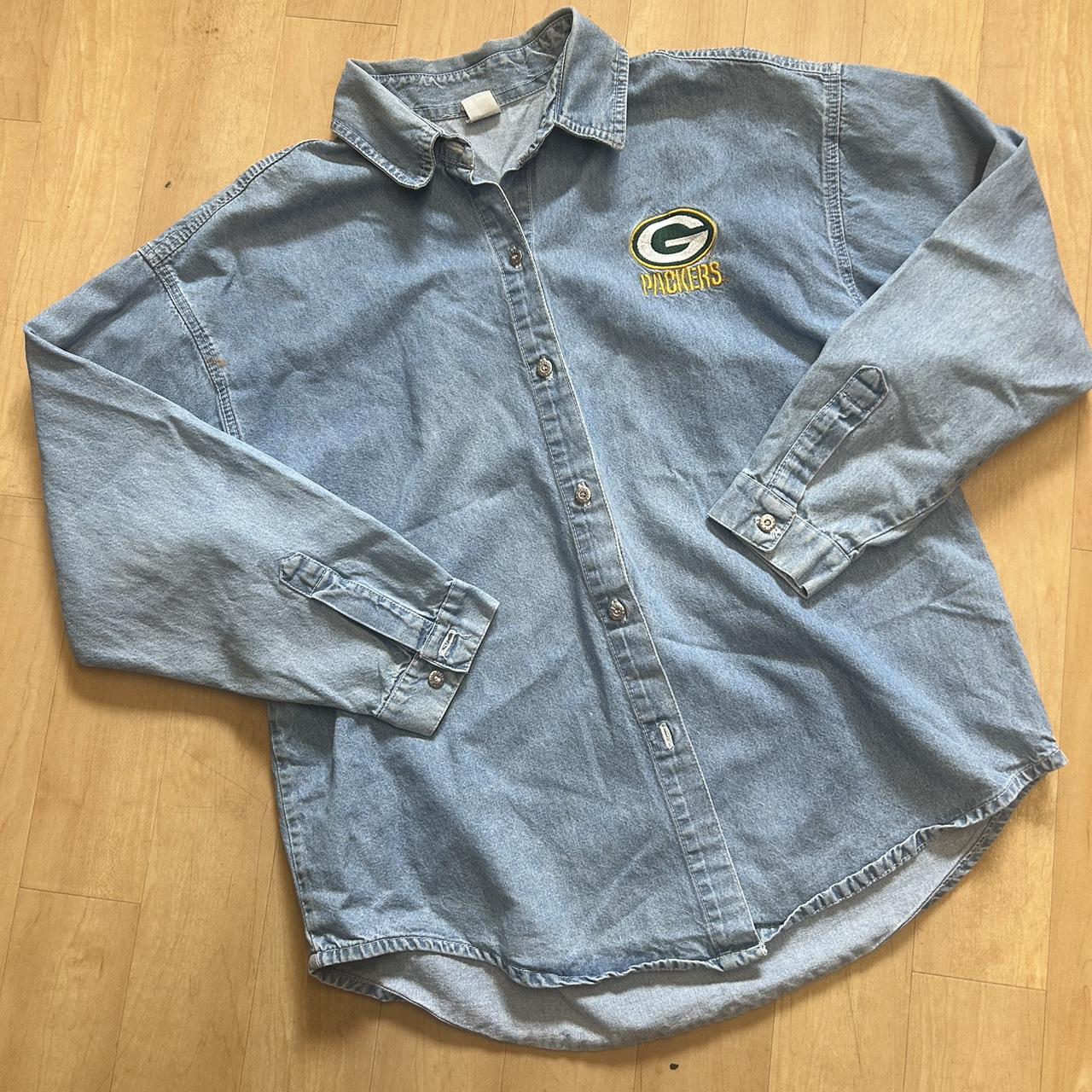 Green bay packers denim clearance shirt