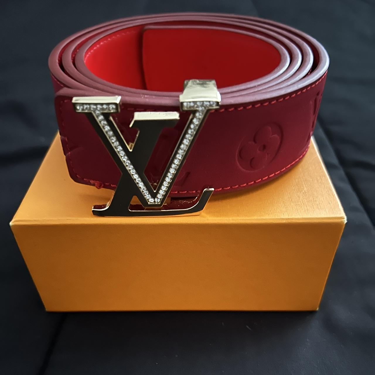 Louis Vuitton belt. Black and Grey with gold emblem. - Depop